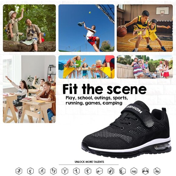 Kids 3208-black White Running Breathable Lightweight NonSlip Comfortable Sneaker - Picture 7 of 7